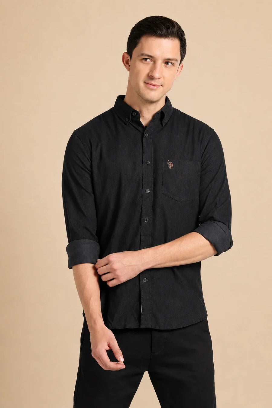 Corduroy Dark Grey Shirt Front View By Waysho