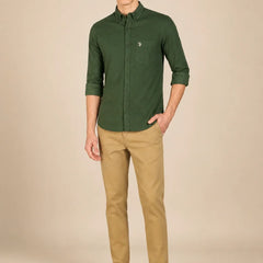 Corduroy Olive Green Shirt Full Front View By Waysho