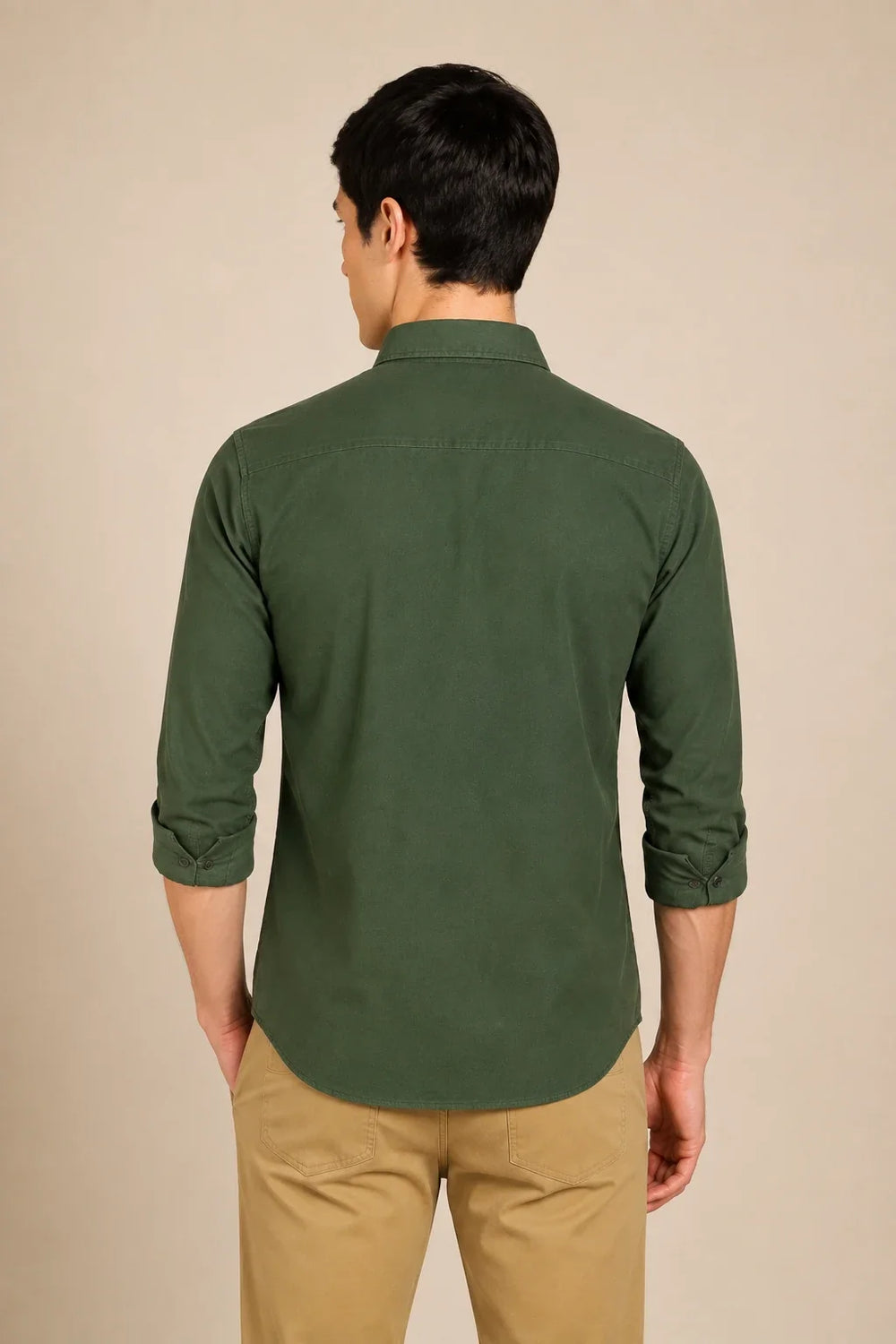 Corduroy Olive Green Shirt Back View By Waysho