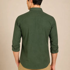 Corduroy Olive Green Shirt Back View By Waysho