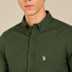 Corduroy Olive Green Shirt Close View By Waysho