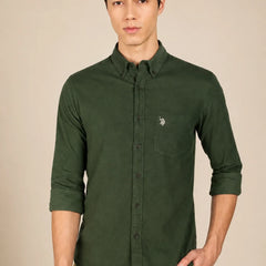 Corduroy Olive Green Shirt Front View By Waysho