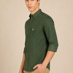 Corduroy Olive Green Shirt Left View By Waysho