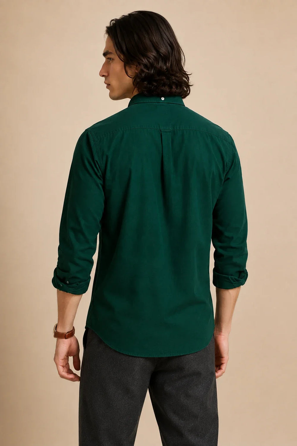 Green Cotton Casual Shirt Back By Waysho