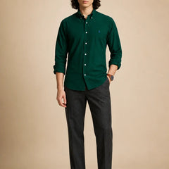 Green Cotton Casual Shirt Full Front By Waysho
