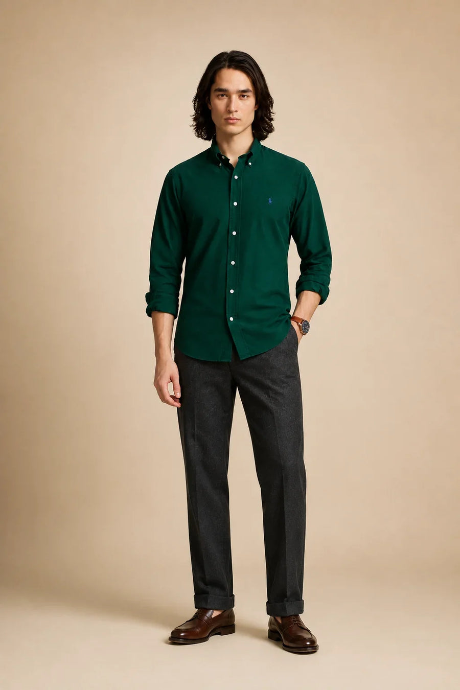 Green Cotton Casual Shirt Full Front By Waysho