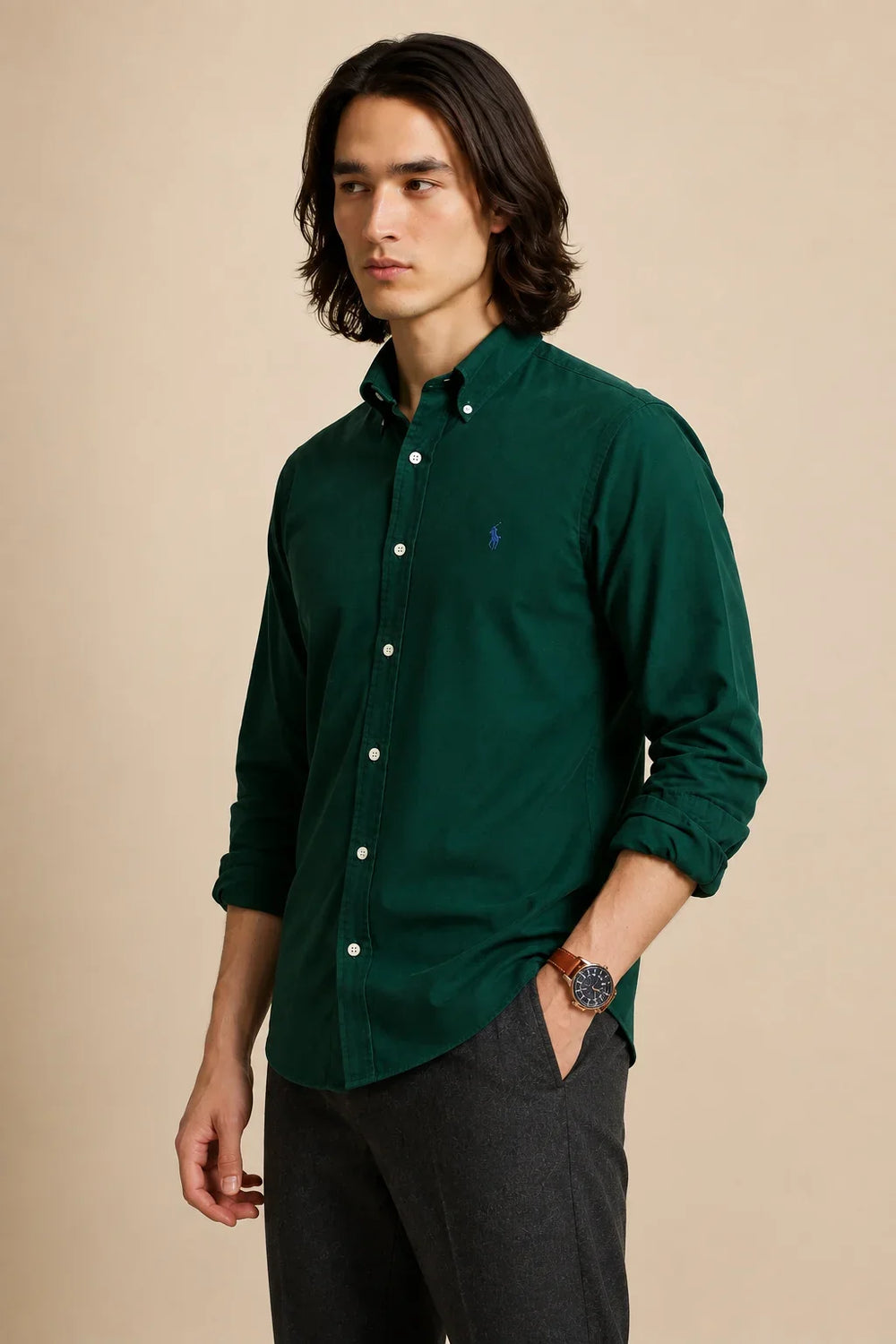Green Cotton Casual Shirt Left By Waysho