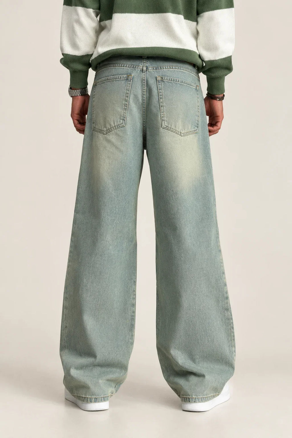 Green Washed Loose Fit Jeans Back View By Waysho