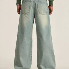 Green Washed Loose Fit Jeans Back View By Waysho