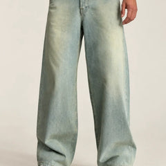 Green Washed Loose Fit Jeans Front View By Waysho
