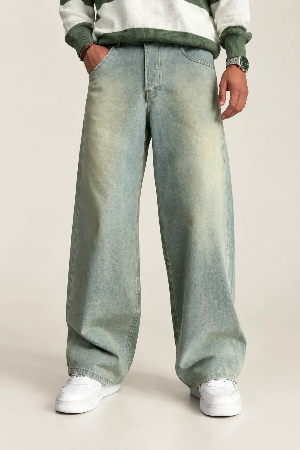 Green Washed Loose Fit Jeans