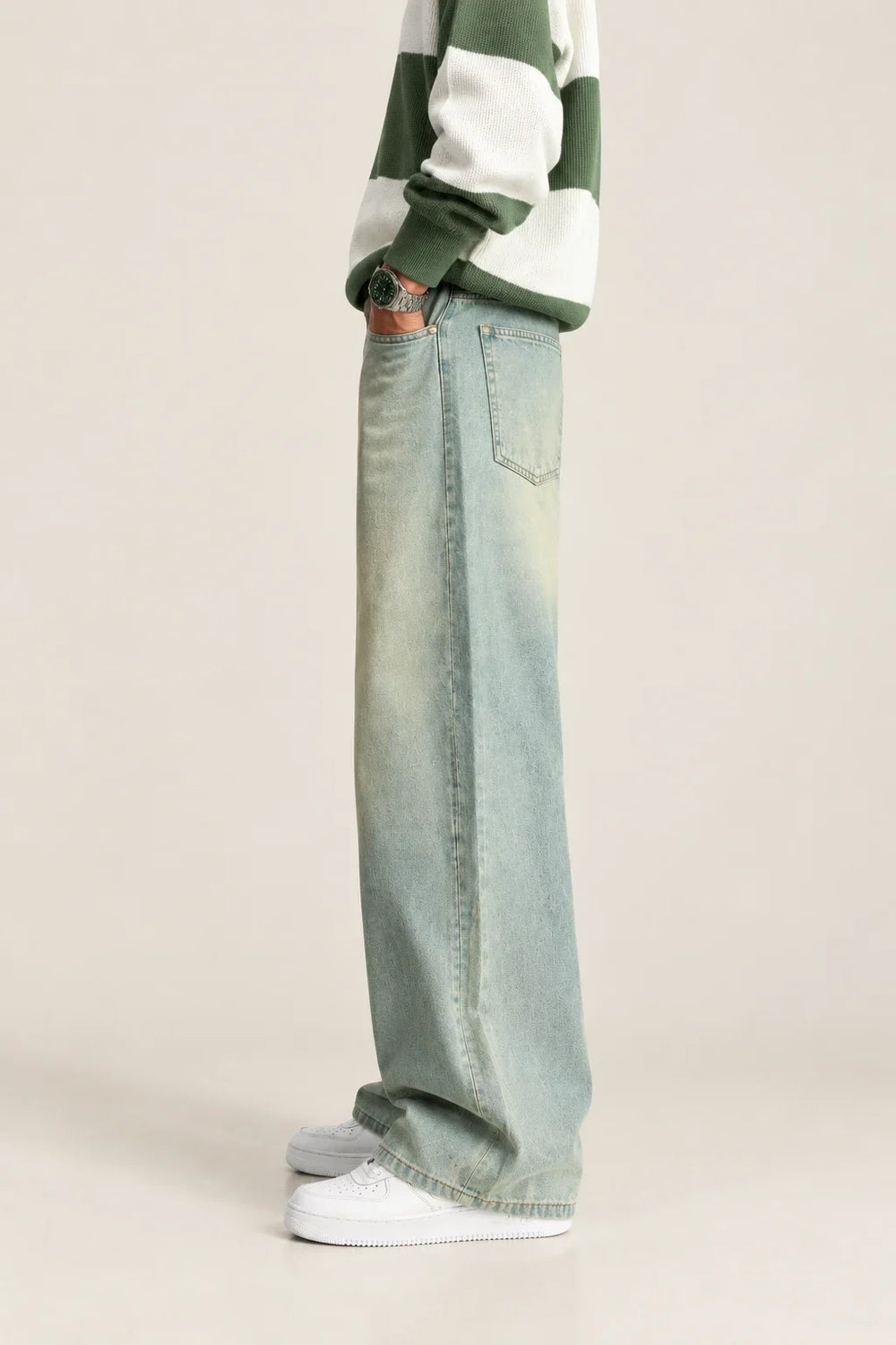 Green Washed Loose Fit Jeans