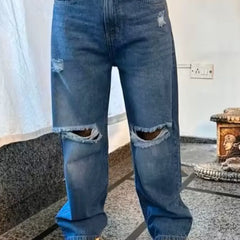 Men Ripped Wide Leg Jeans
