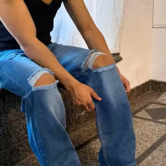 Men Ripped Wide Leg Jeans