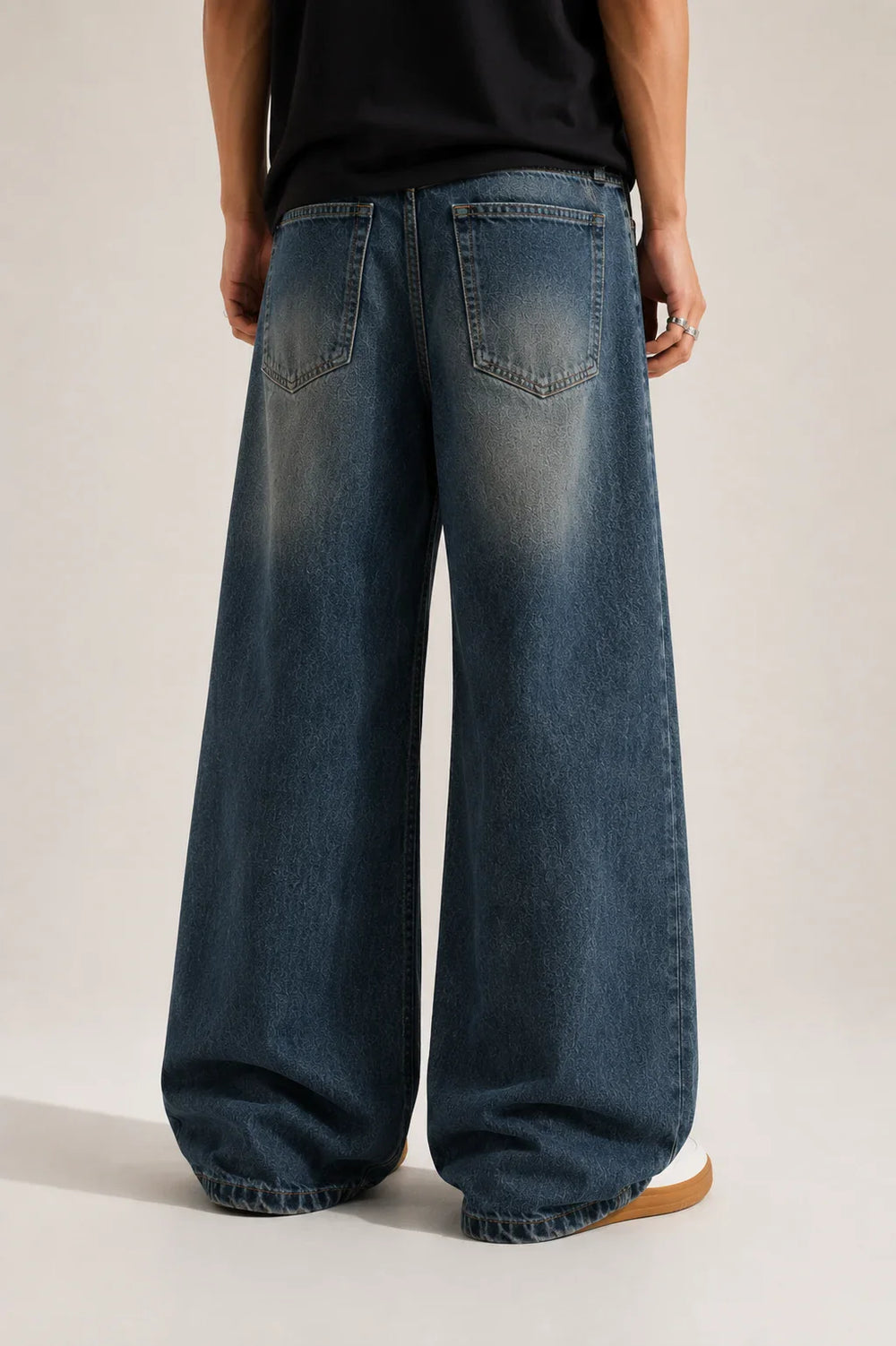 Men's Blue Super Baggy Fit Jeans Full Back View By Waysho