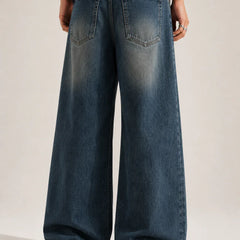 Men's Blue Super Baggy Fit Jeans Full Back View By Waysho