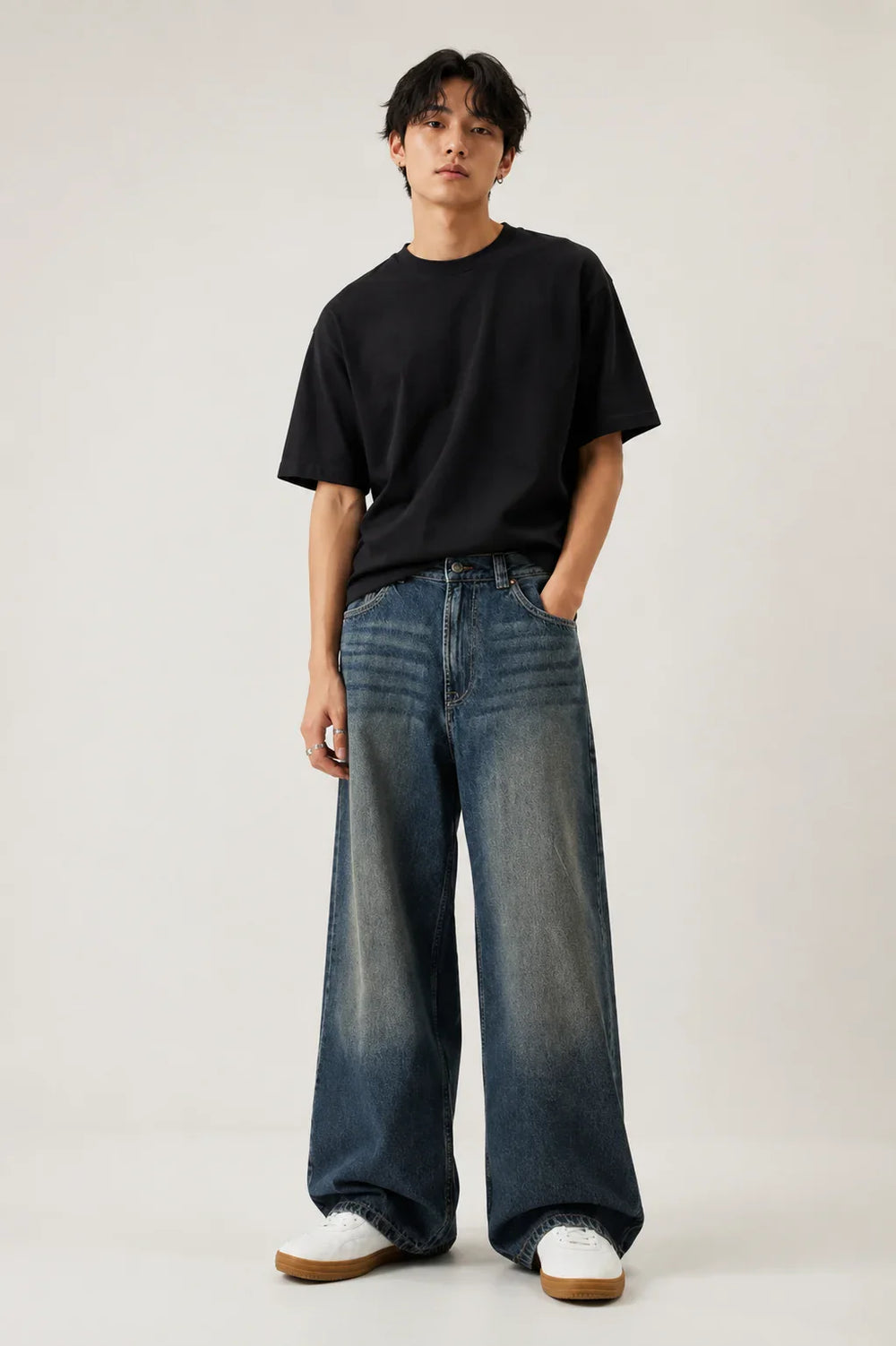 Men's Blue Super Baggy Fit Jeans Full Front View By Waysho