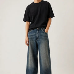 Men's Blue Super Baggy Fit Jeans Full Front View By Waysho