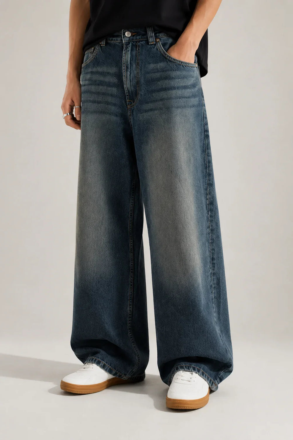 Men's Blue Super Baggy Fit Jeans Front View By Waysho