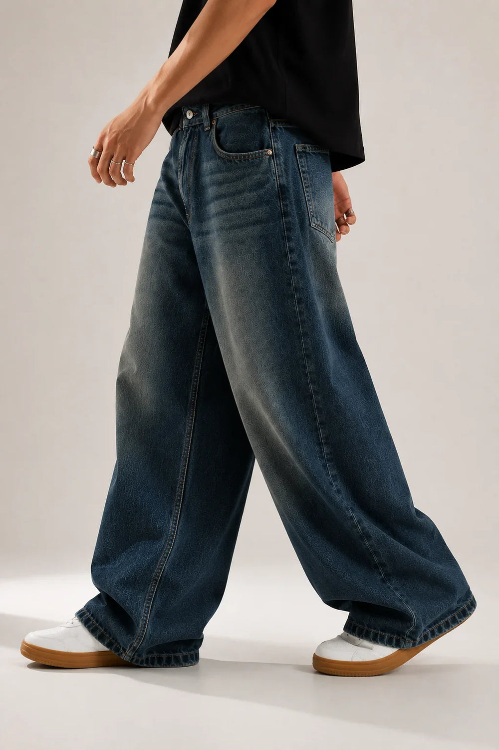 Men's Blue Super Baggy Fit Jeans Full Walking View By Waysho