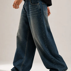 Men's Blue Super Baggy Fit Jeans Full Walking View By Waysho