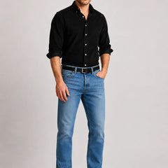 Men's Corduroy Black Shirt Full Front By Waysho