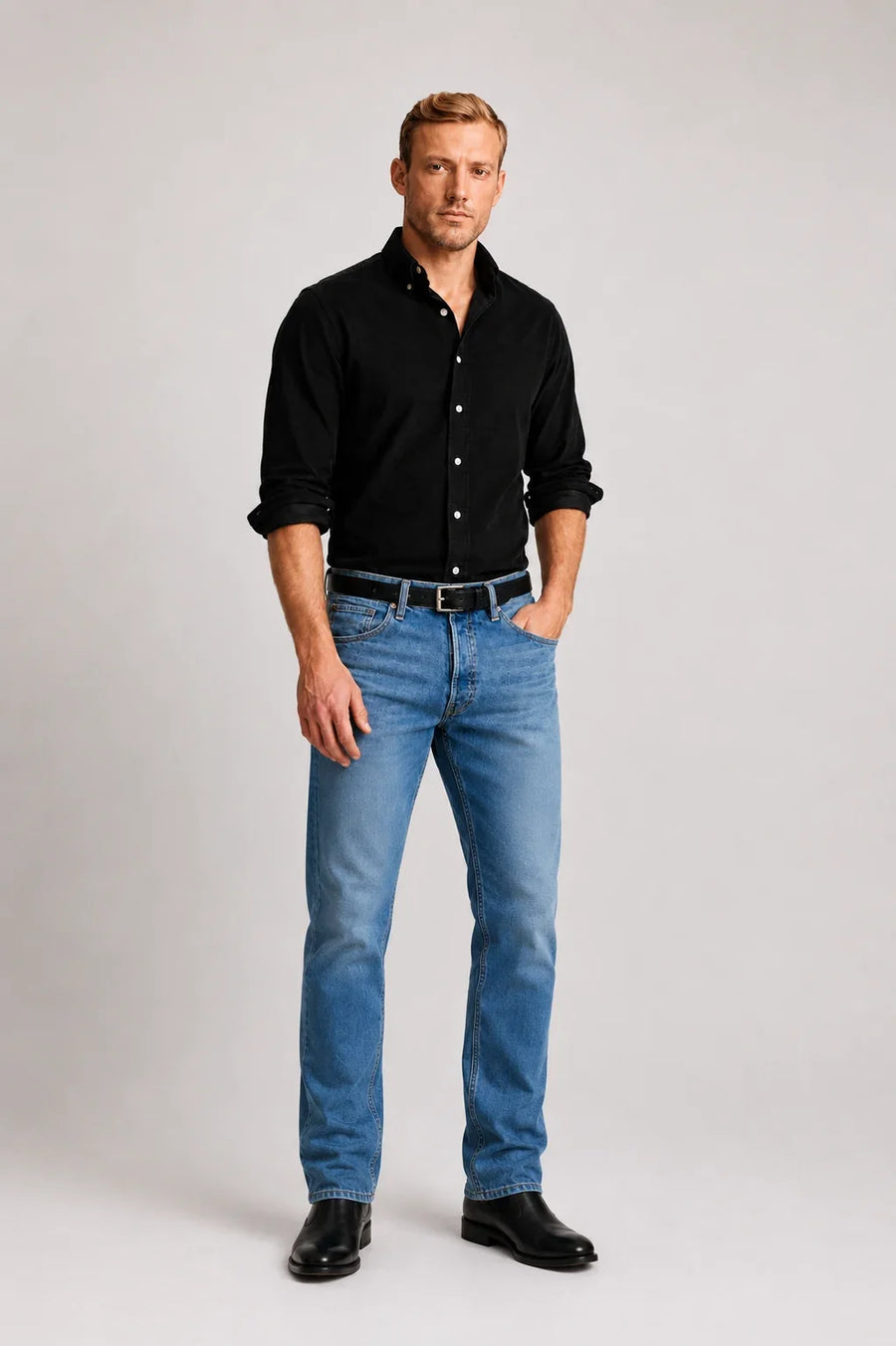 Men's Corduroy Black Shirt Full Front By Waysho