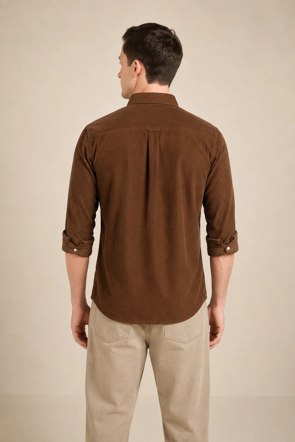 Men's Corduroy Brown Shirt Back View By Waysho