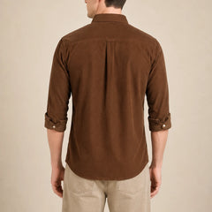 Men's Corduroy Brown Shirt Back View By Waysho