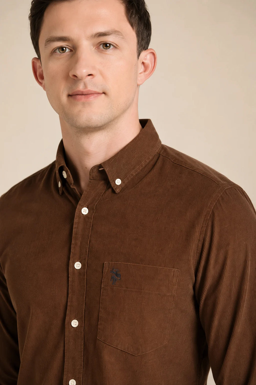 Men's Corduroy Brown Shirt Close View By Waysho
