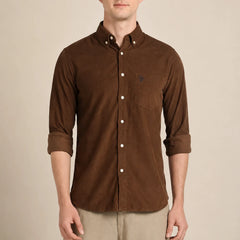 Men's Corduroy Brown Shirt Front View By Waysho