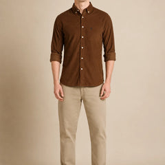 Men's Corduroy Brown Shirt Front Full View By Waysho
