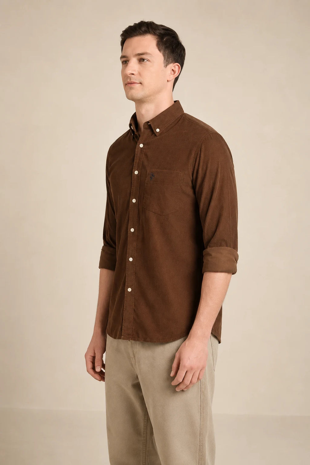 Men's Corduroy Brown Shirt Left View By Waysho