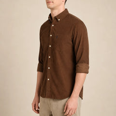 Men's Corduroy Brown Shirt Left View By Waysho