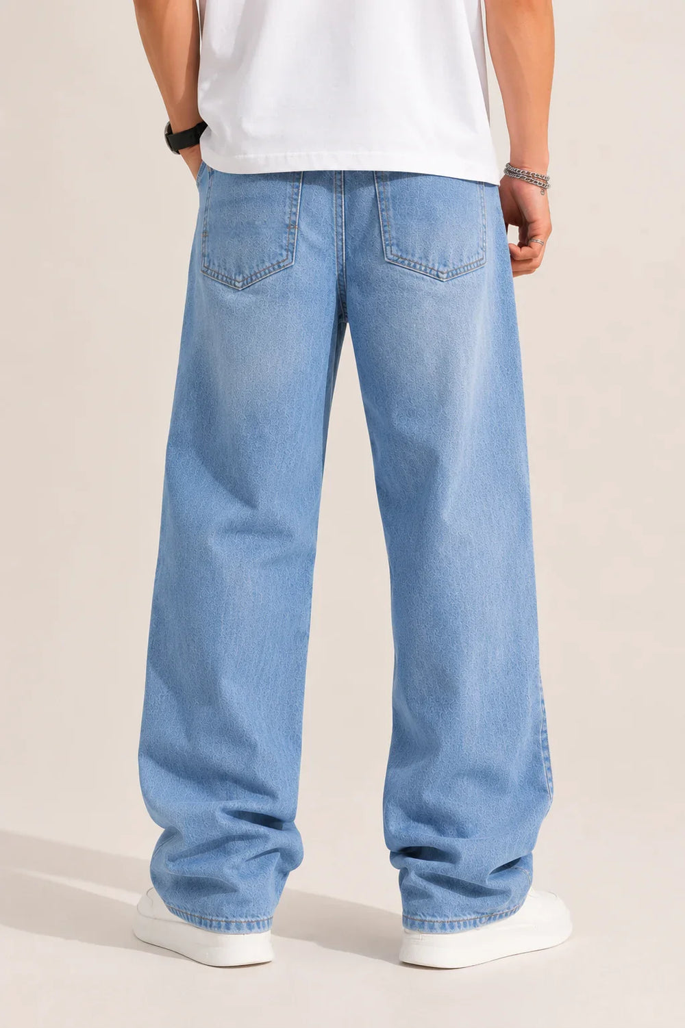 Waysho Men's Ice Blue Loose Fit Jeans Back full View 