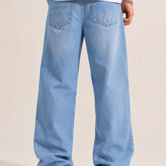Waysho Men's Ice Blue Loose Fit Jeans Back full View 