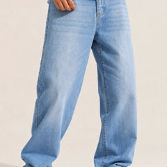 Waysho Men's Ice Blue Loose Fit Jeans Front full View 
