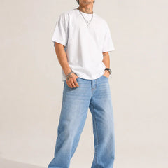 Waysho Men's Ice Blue Loose Fit Jeans Front full View 