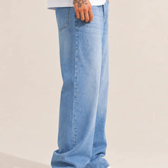 Waysho Men's Ice Blue Loose Fit Jeans  Side full View 