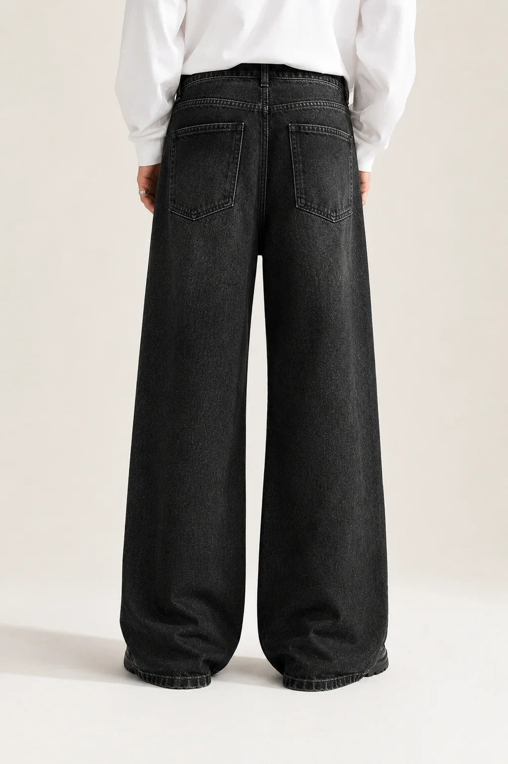 Men's Black Wide Leg Jeans Back View By Waysho 