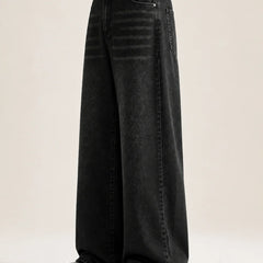 Men's Black Wide Leg Jeans Side View By Waysho 