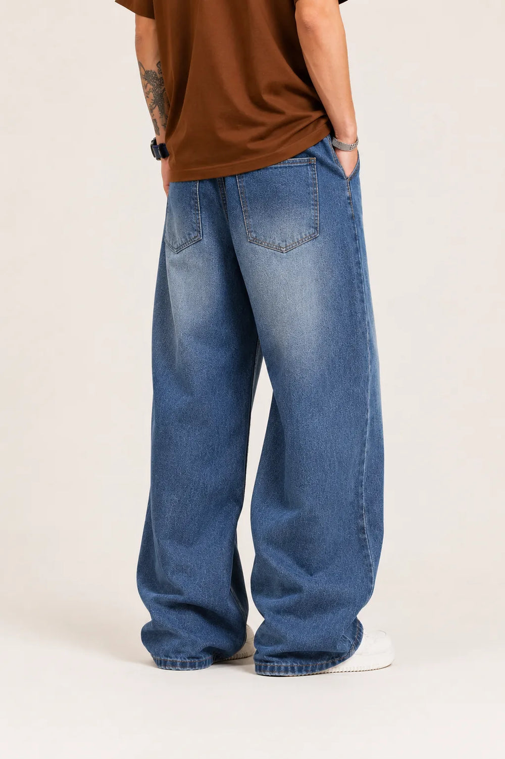 Men's Blue Loose Fit Jeans Back View By Waysho