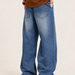Men's Blue Loose Fit Jeans Back View By Waysho