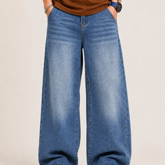 Men's Blue Loose Fit Jeans Front View By Waysho