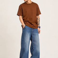 Men's Blue Loose Fit Jeans Full Front  View By Waysho