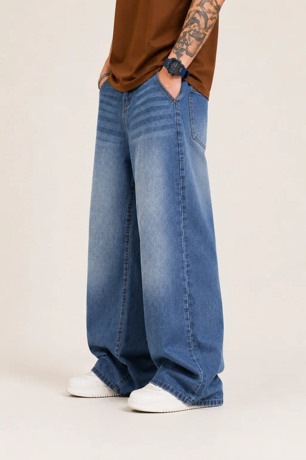 Men's Blue Loose Fit Jeans left View By Waysho