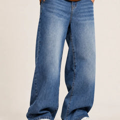 Men's Blue Loose Fit Jeans Front Side View By Waysho