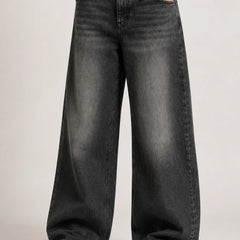  Women's Black Wide Leg Denim Jeans Front view by waysho