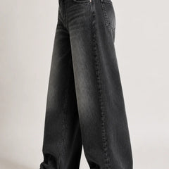 Women's Black Wide Leg Denim Jeans left view by waysho