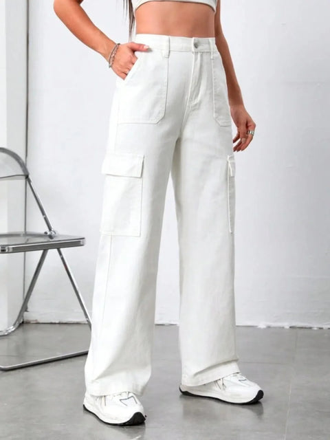 White 6 Pockets Cargo